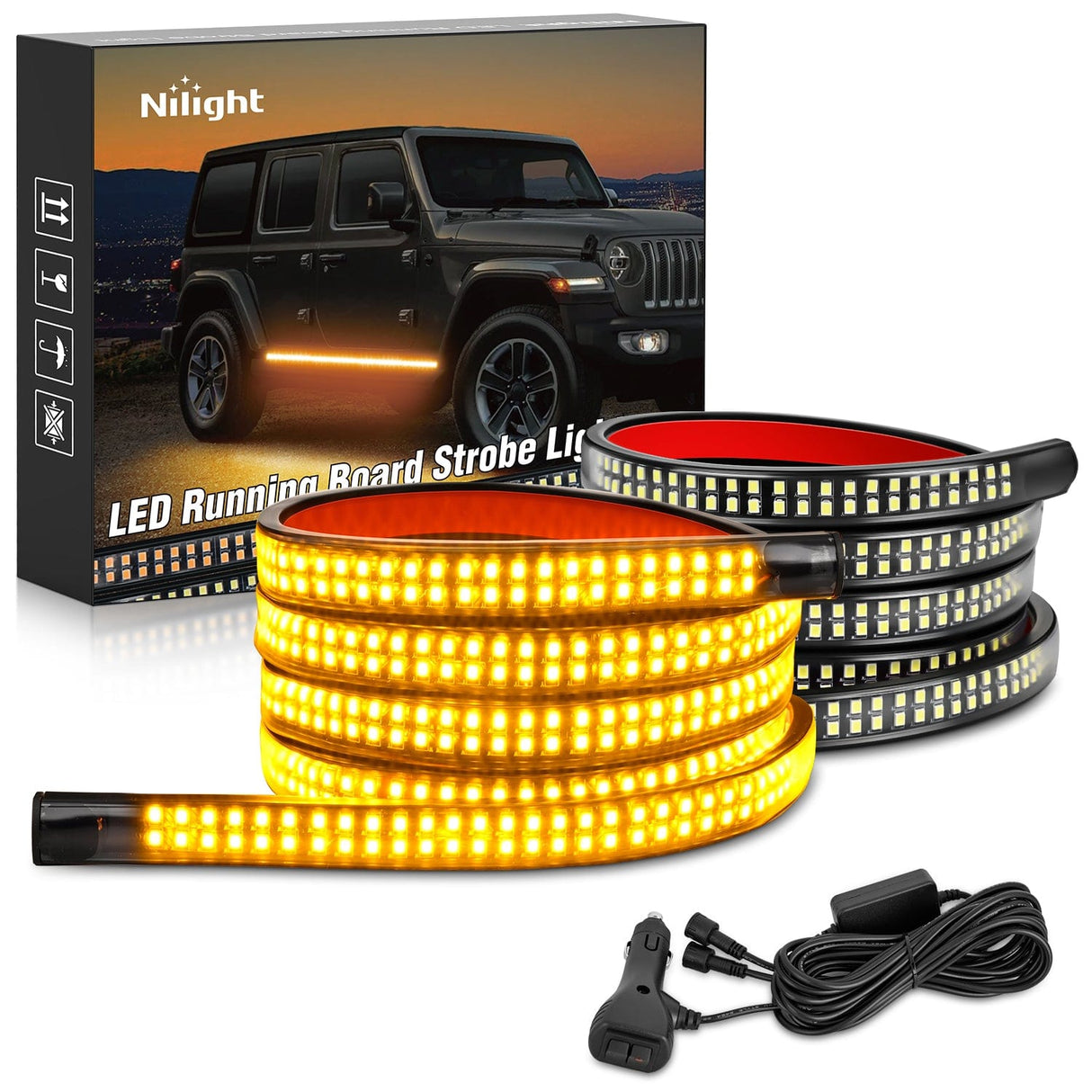 Led light Strip 2PCS 70 Inch Emergency Strobe Lights Strip 1125 LED Running Board Marker Light Amber Flexible Side Flashing Warning Caution Safety Waterproof for Truck Construction Vehicles Pickup