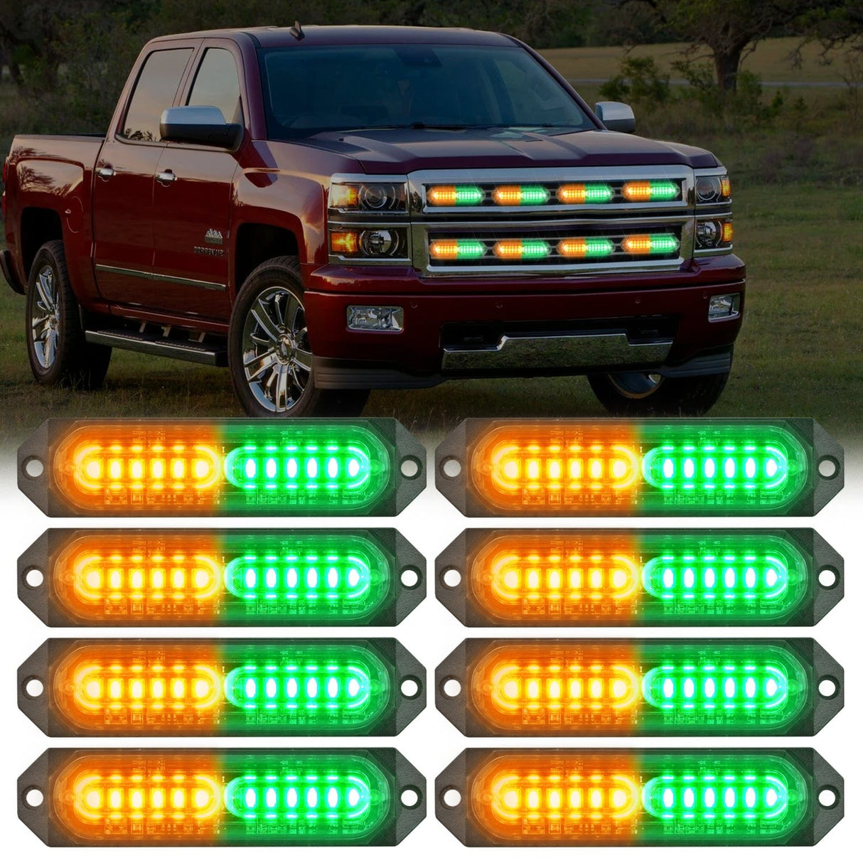 Surface Mount Strobe Lights 8PCS 12LED Amber Green Emergency Strobe Lights