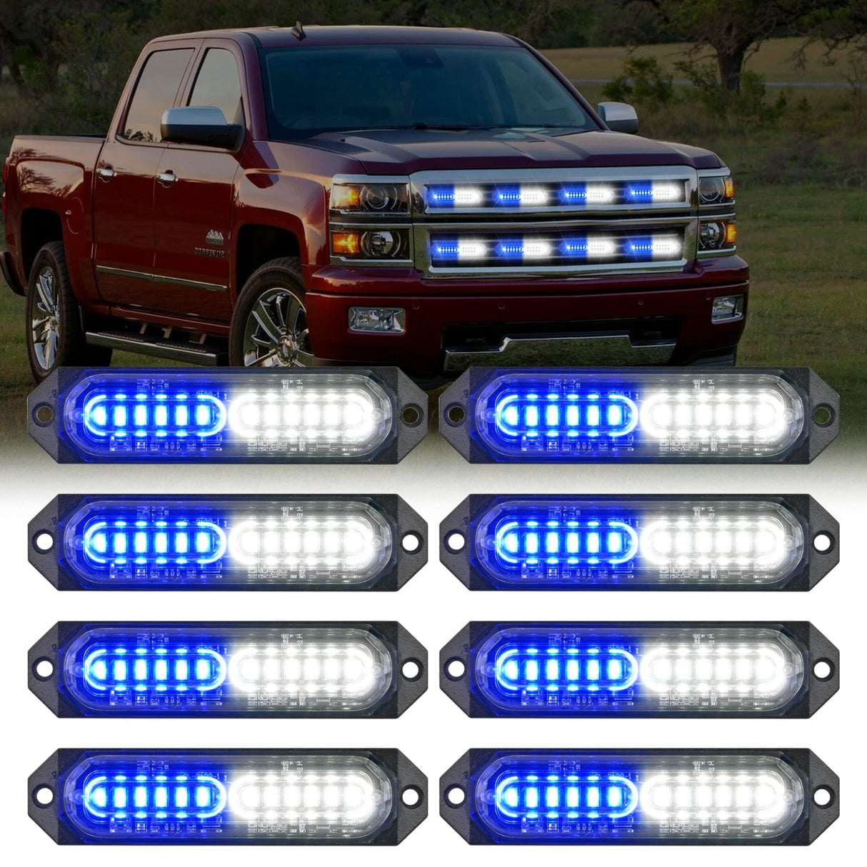 Surface Mount Strobe Lights 8PCS 12LED Blue White Emergency Strobe Lights