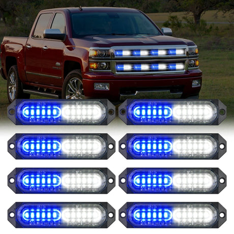 Surface Mount Strobe Lights 8PCS 12LED Blue White Emergency Strobe Lights