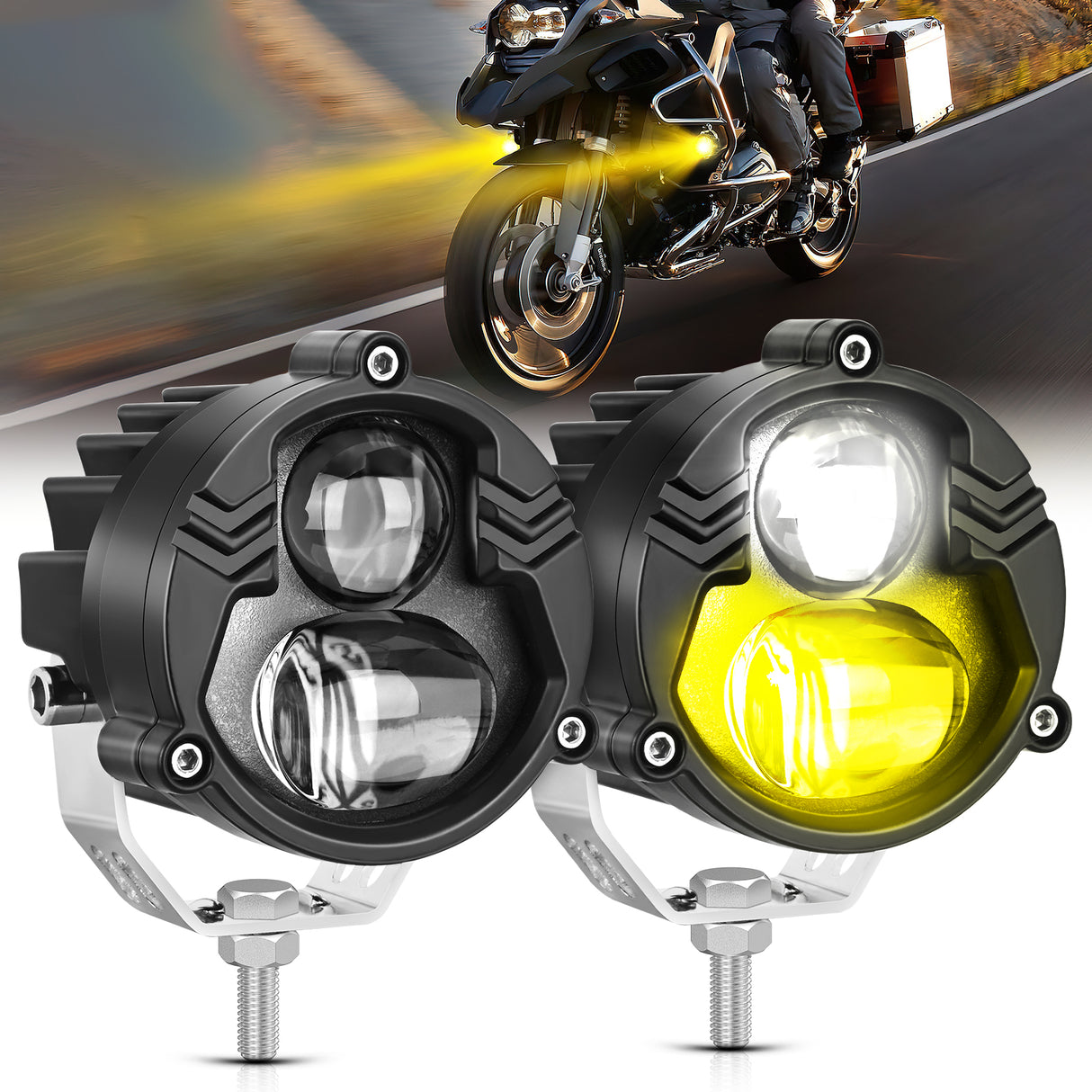 Nilight Motorcycle Driving Lights 2.7 inch White Amber Spot Beam Fog Light LED Pods IP67 Waterproof Auxiliary Offroad Lighting for Motorbike Dirt Bike e-Bike Scooter Snowmobile ATV UTV SUV Truck