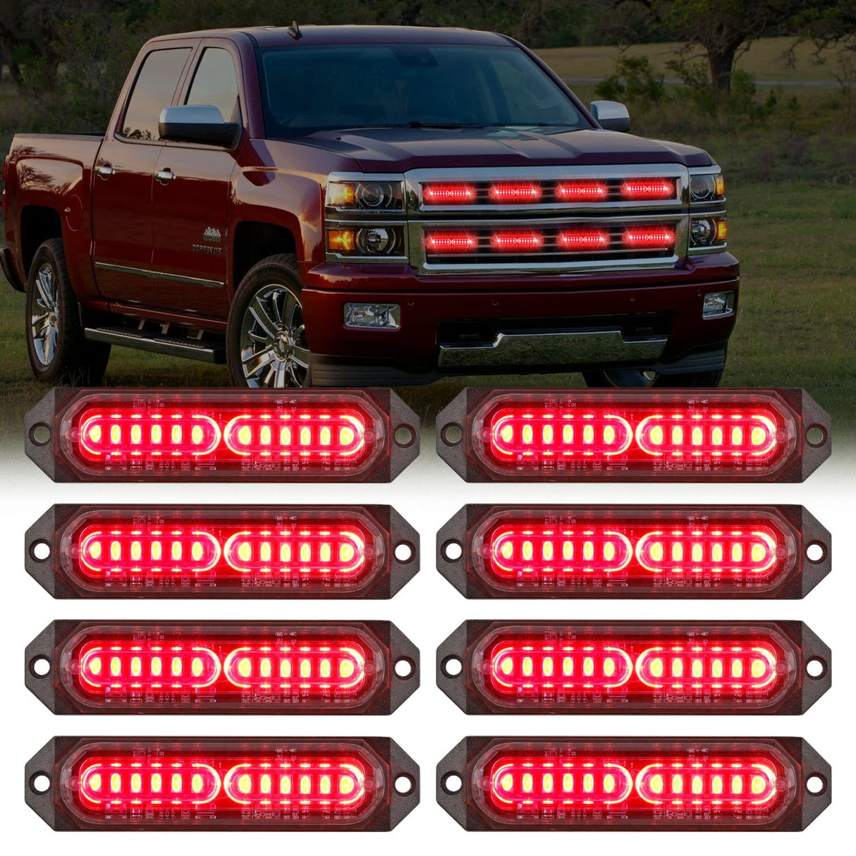 Surface Mount Strobe Lights 8PCS 12LED Red Emergency Strobe Lights