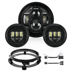Motorcycle 7Inch LED Headlights 4.5Inch Fog Lights Black Kits