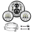 Motorcycle 7Inch LED Headlights 4.5Inch Fog Lights Chrome Kits Nilight