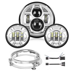 Motorcycle 7Inch LED Headlights 4.5Inch Fog Lights Chrome Kits