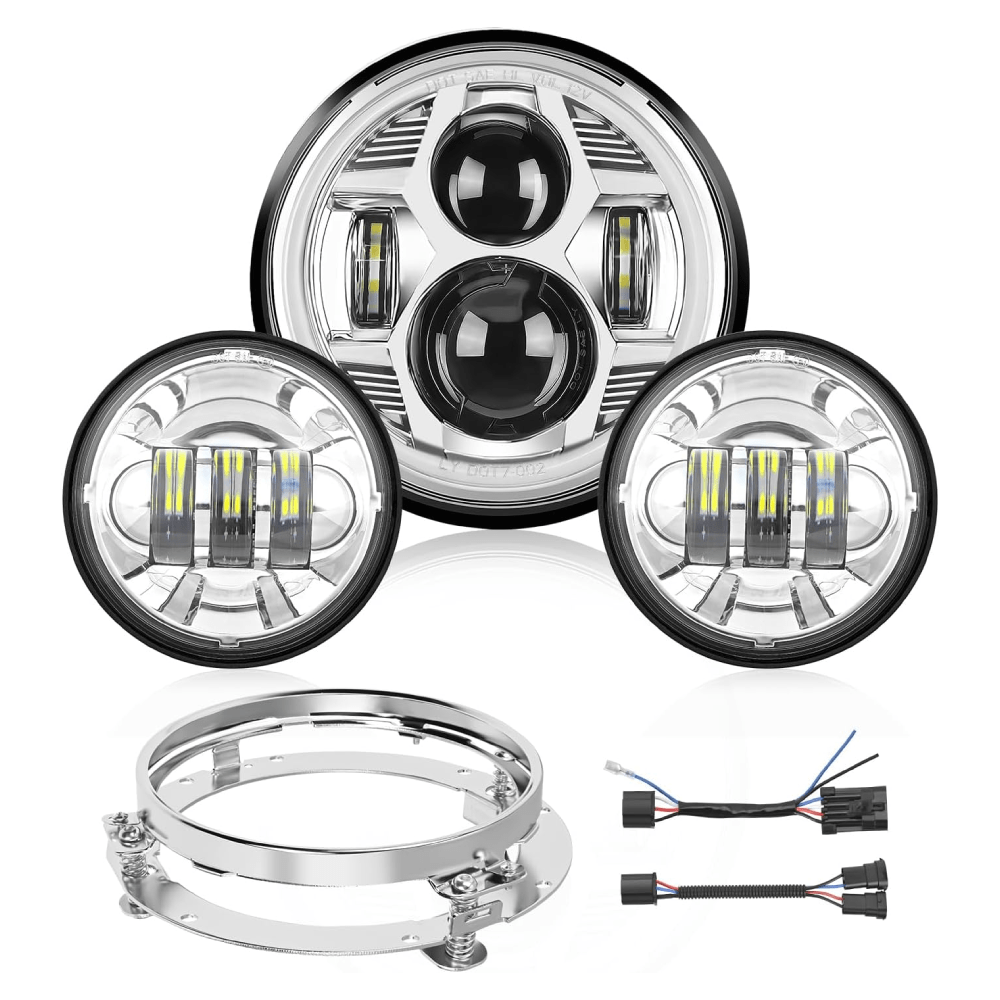 Motorcycle 7Inch DRL LED Headlights 4.5Inch Fog Lights Chrome Kits Nilight