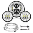 Motorcycle 7Inch DRL LED Headlights 4.5Inch Fog Lights Chrome Kits Nilight