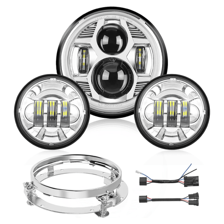 Motorcycle 7Inch DRL LED Headlights 4.5Inch Fog Lights Chrome Kits Nilight