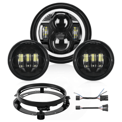 Motorcycle 7Inch DRL LED Headlights 4.5Inch Fog Lights Black Kits