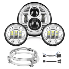 Motorcycle 7Inch DRL LED Headlights 4.5Inch Fog Lights Chrome Kits