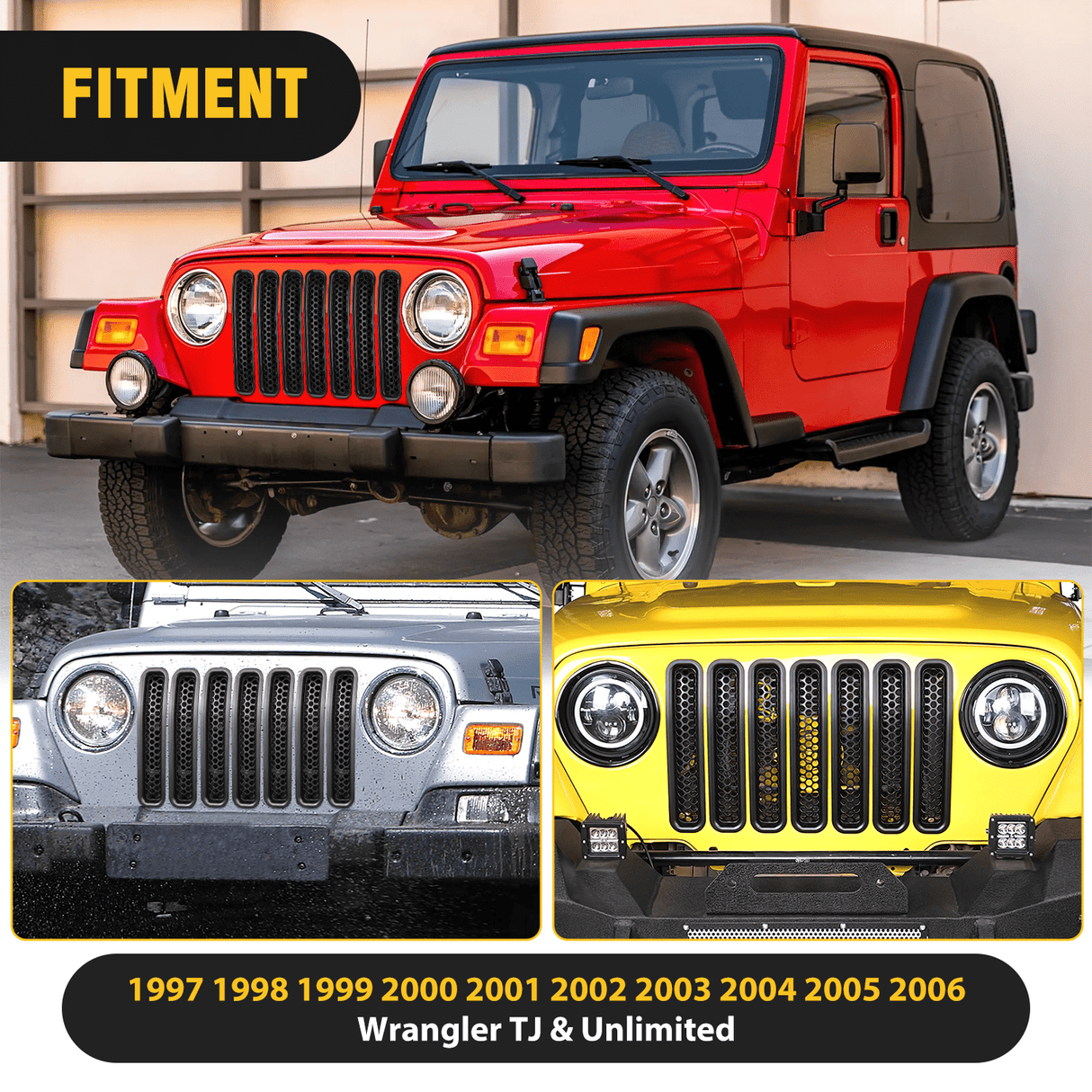 Accessories 7Pcs Front Grille Trims Inserts Cover Guard Fit for 1997 1998 1999 2000 2001 2002 2003 2004 2005 2006 Wrangler TJ & Unlimited