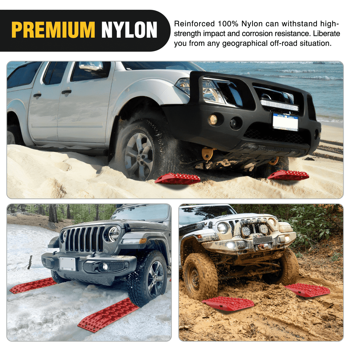 Traction Boards Off-Road Recovery Traction Boards For 4WD 4X4 with 2PCS Mounting kit Zipper Bag 2 leashes (Red)