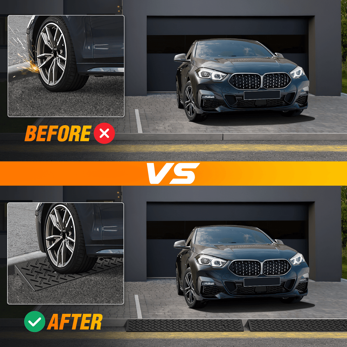 Accessories 2.4Inch Rise Curb Ramps, Heavy Duty Rubber Driveway Threshold Shed Ramp for Sidewalk Cars Lawn Mower Wheelchairs Motorcycles, 3300lbs Load Capacity