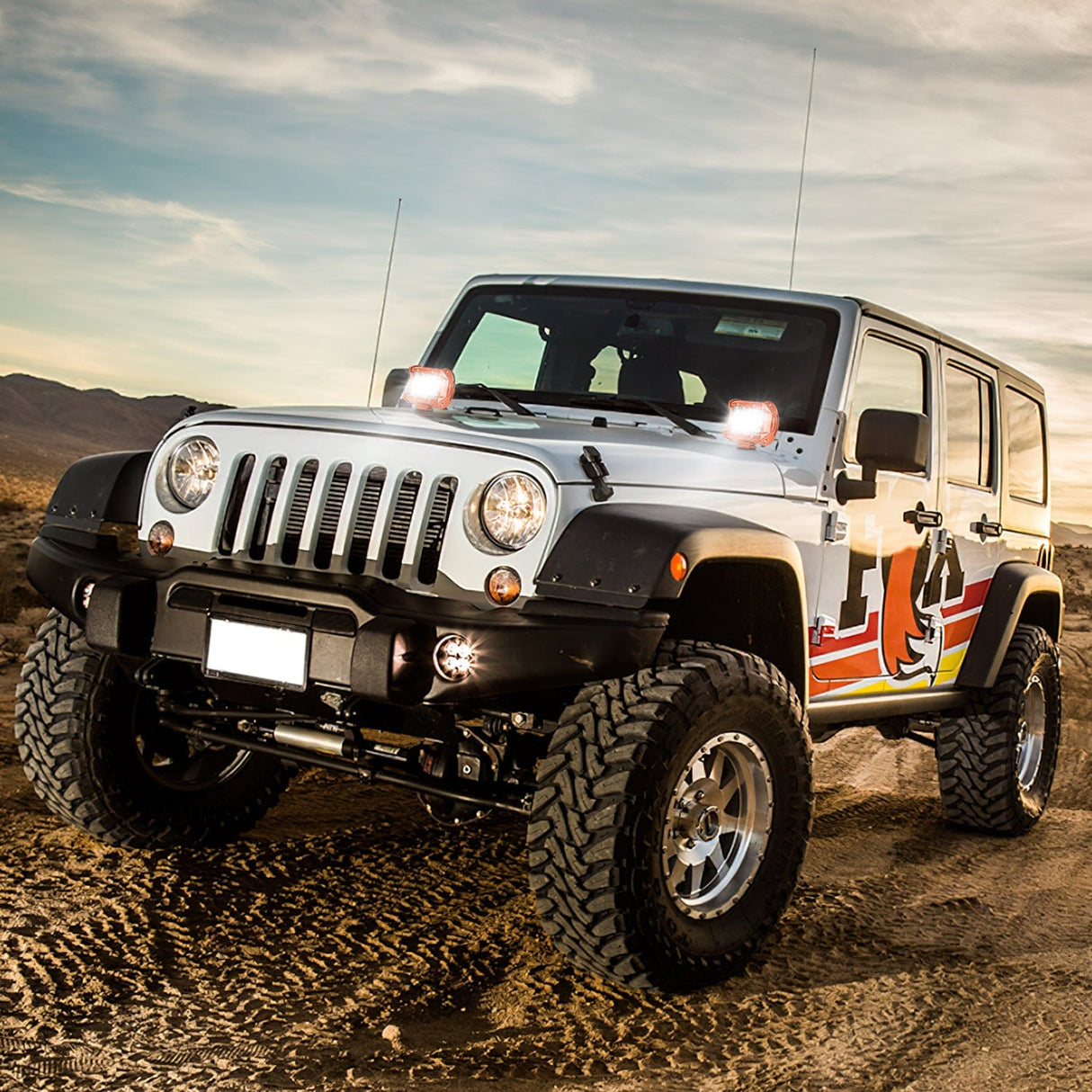 LED Work Light 2pc 4 Inch 20W Spot Flood Combo Orange Case Led Light Bar