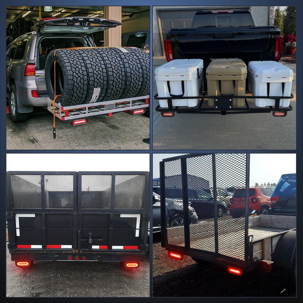 Tail Brake Turn Reverse Lights 6Inch Red White Oval Tail Light w/ Mounting Bracket (Pair)