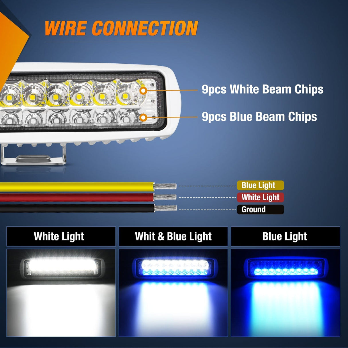 LED Work Light 6 Inch 54W Flood White Case Blue Led Work Lights (Pair)