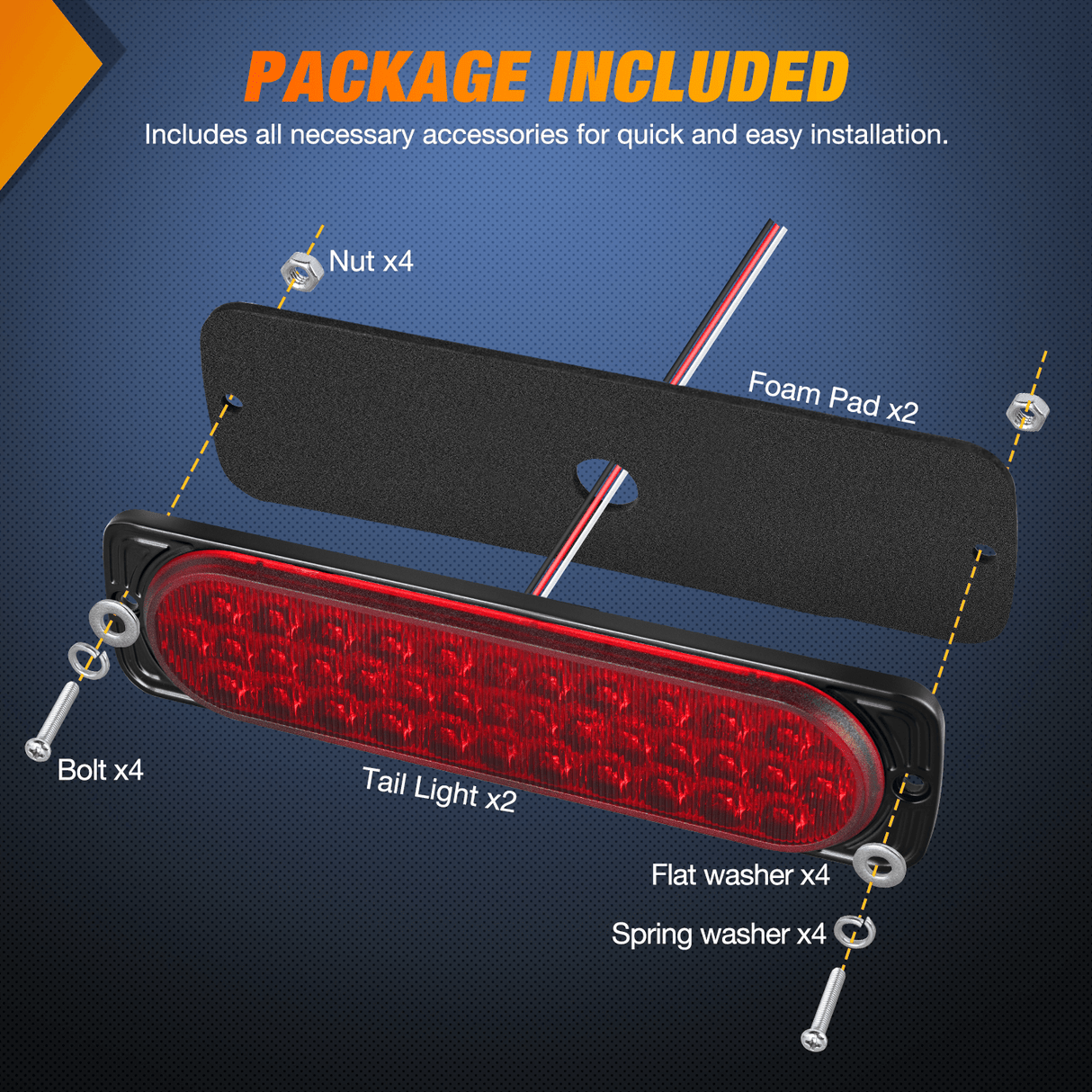 Tail Brake Turn Reverse Lights 7.5 Inch Aluminum Housing Tail Light 2 PCS 36LED Red Running Brake Turn Signals Marker Light