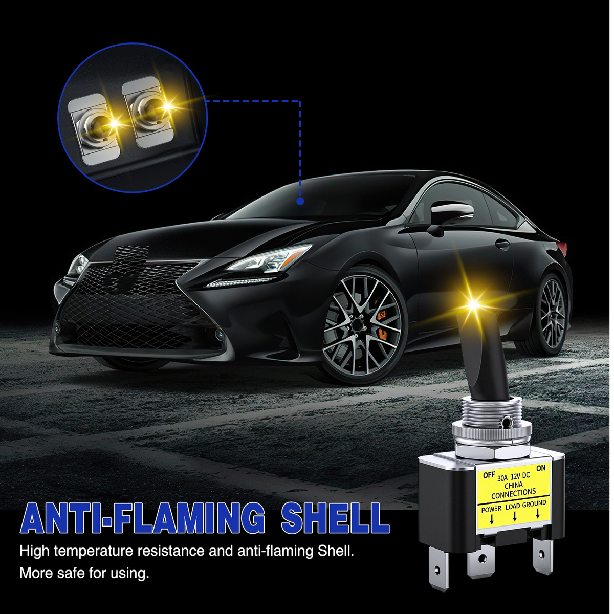 2PCS Yellow LED Toggle Switch 12V DC 30A 3 Pin On Off 2 Position Heavy Duty Rocker Switch with 14AWG Wire for Automotive Cars Trucks Boats Racing Cars Auto Boat