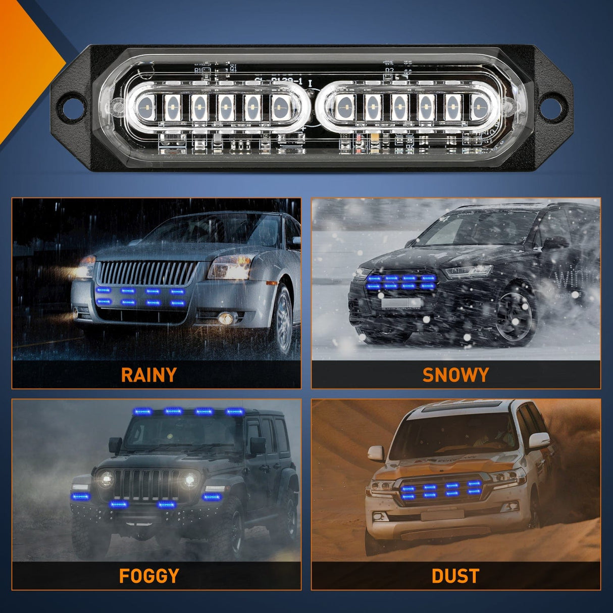 Surface Mount Strobe Lights 8PCS 12LED Blue Emergency Strobe Lights