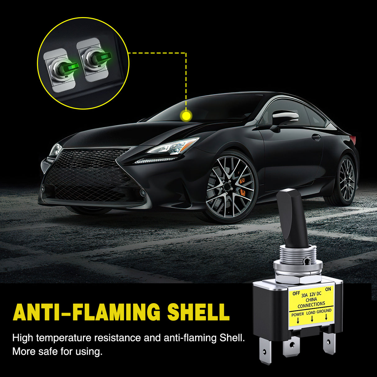 5PCS LED Toggle Switch ON Off 12V 30A Green LED Lighted Metal Heavy Duty SPST 3 Pin Rocker Switches 12mm Mounting Hole for Automotive Cars Trucks Boats Racing Cars