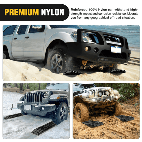 Traction Boards Off-Road Recovery Traction Boards For 4WD 4X4 with 2PCS Mounting kit Zipper Bag 2 leashes (Black)