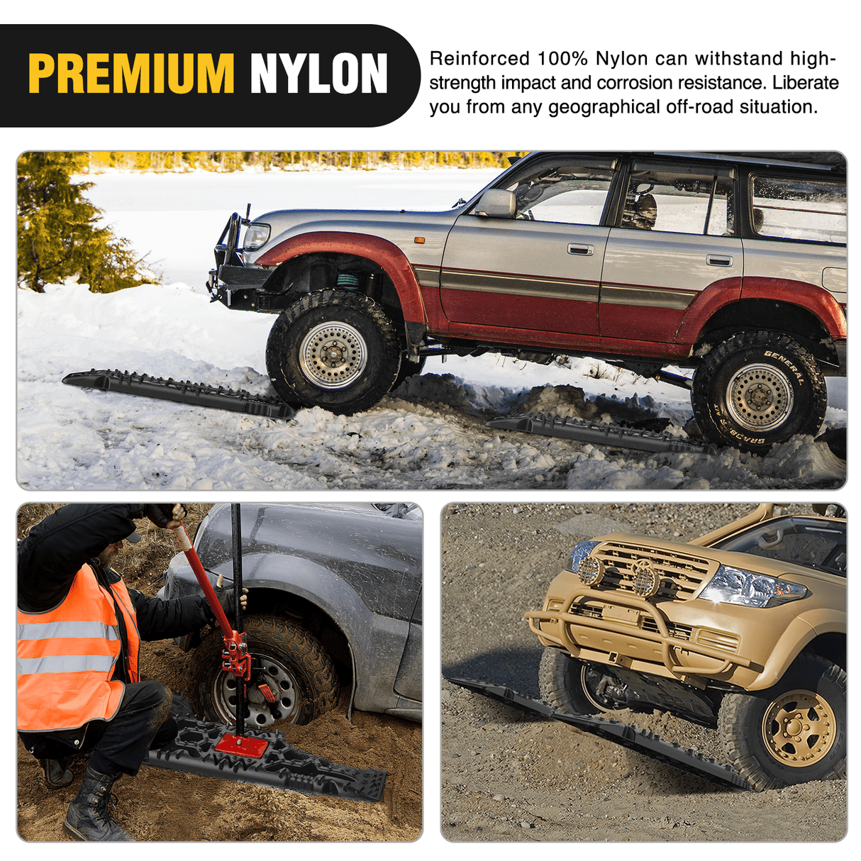 Traction Boards Off-Road Recovery Traction Boards For 4WD 4X4 with Jack Lift & Carry Bag (Black)