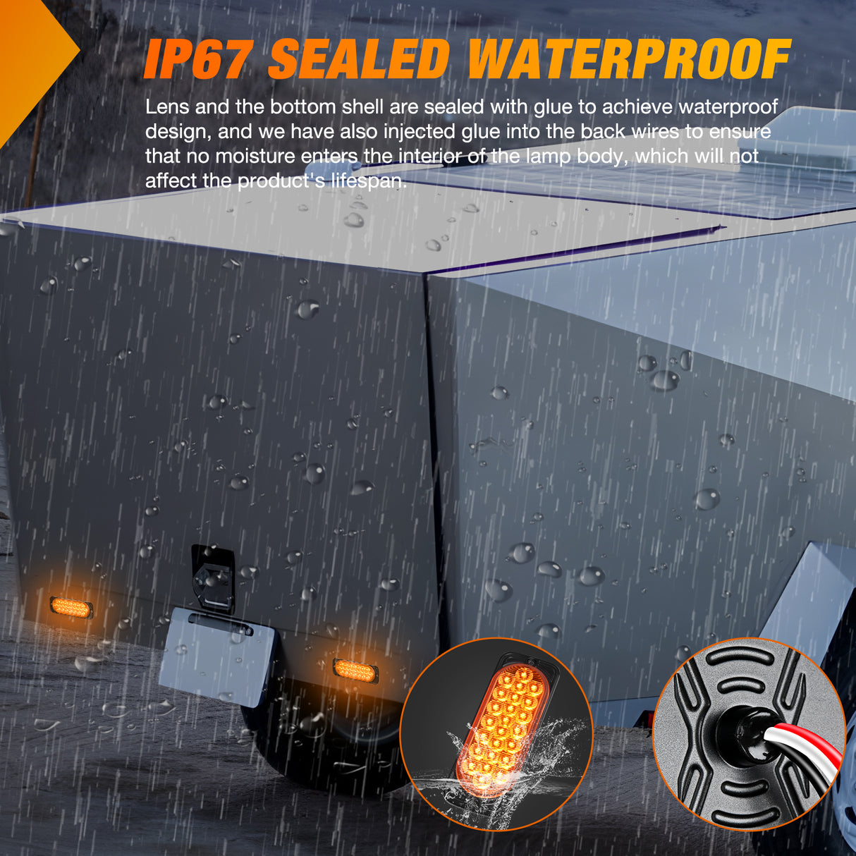 5.5 Inch Aluminum Housing Tail Light 2 PCS 24 LED Amber Left Right Turn Signals Marker Lights Surface Mount IP67 Waterproof for 10-30V RV Camper Trailer Truck Bus Boat