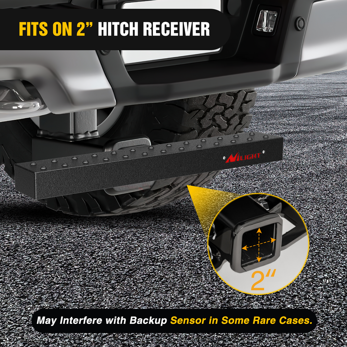 Running Board Hitch Step with 2Inch Hitch Receiver Rear Bumper Guard Protector 23.5 Inch with 5/8Inch Hitch Pin Clip Upgraded Textured Black Anti Slip Hitch Step Bar for Pickup Truck Car SUV