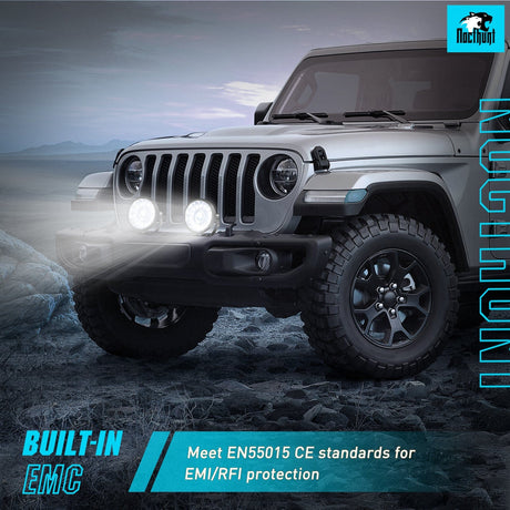 LED Light Bar 7Inch 100W Round Offroad Light Hyper Spot Beam Work Light (Pair) | 14 AWG DT Connector Wiring Harness Kit