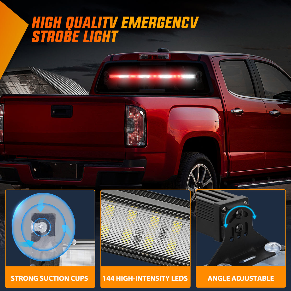 Nilight 144LED Traffic Advisor Strobe Light Bar with Controller Red White Emergency Warning Lights Hazard Interior Front/Rear Windshield Flashing for Cars Plow Trucks Construction Vehicles