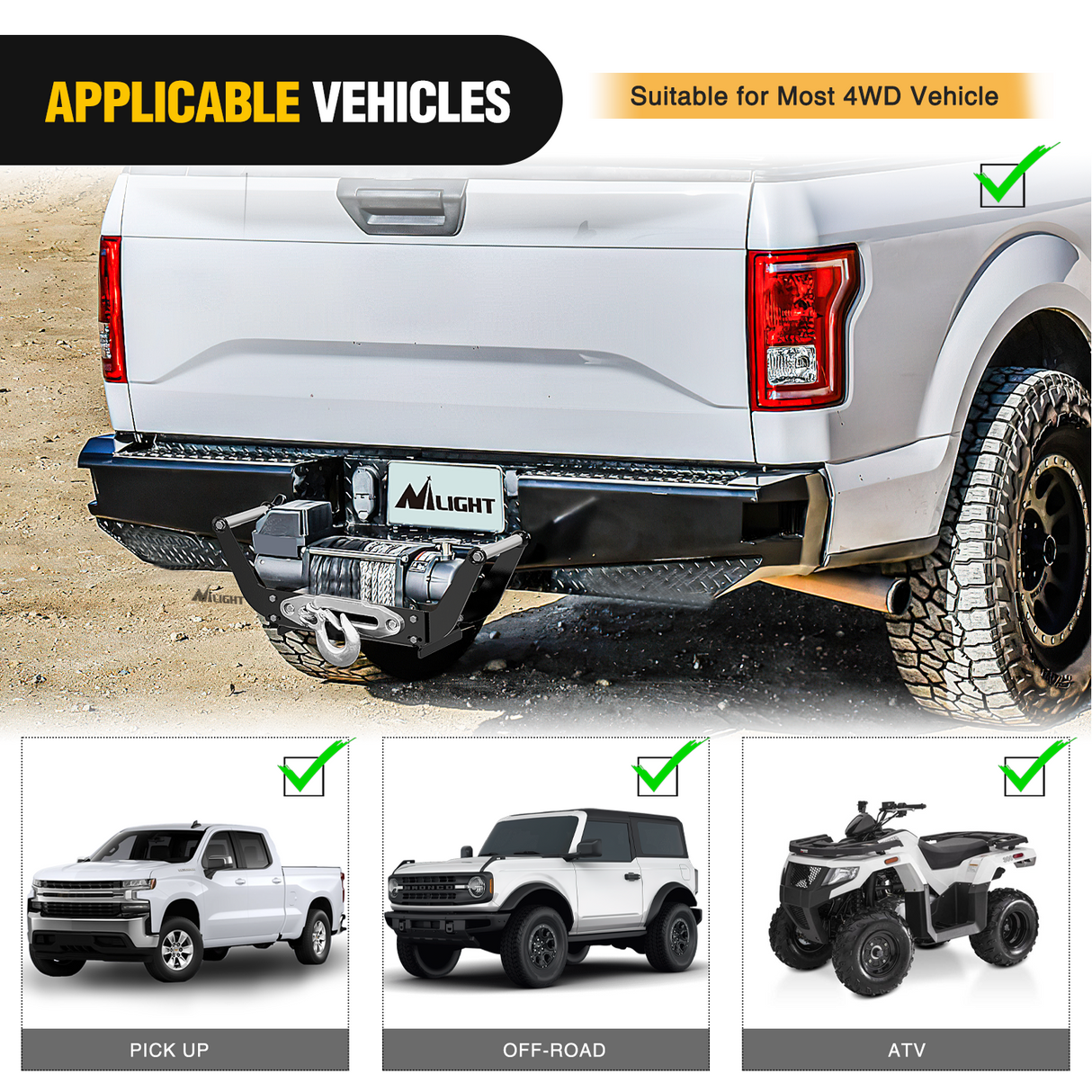 Nilight Winch Cradle Universal Mount Plate 10 x 4 1/2Inch Winch Bracket Winch Mounting 2 Inch Receiver Hitch 8000-13,000 Lb Capacity Recovery Winches Foldable