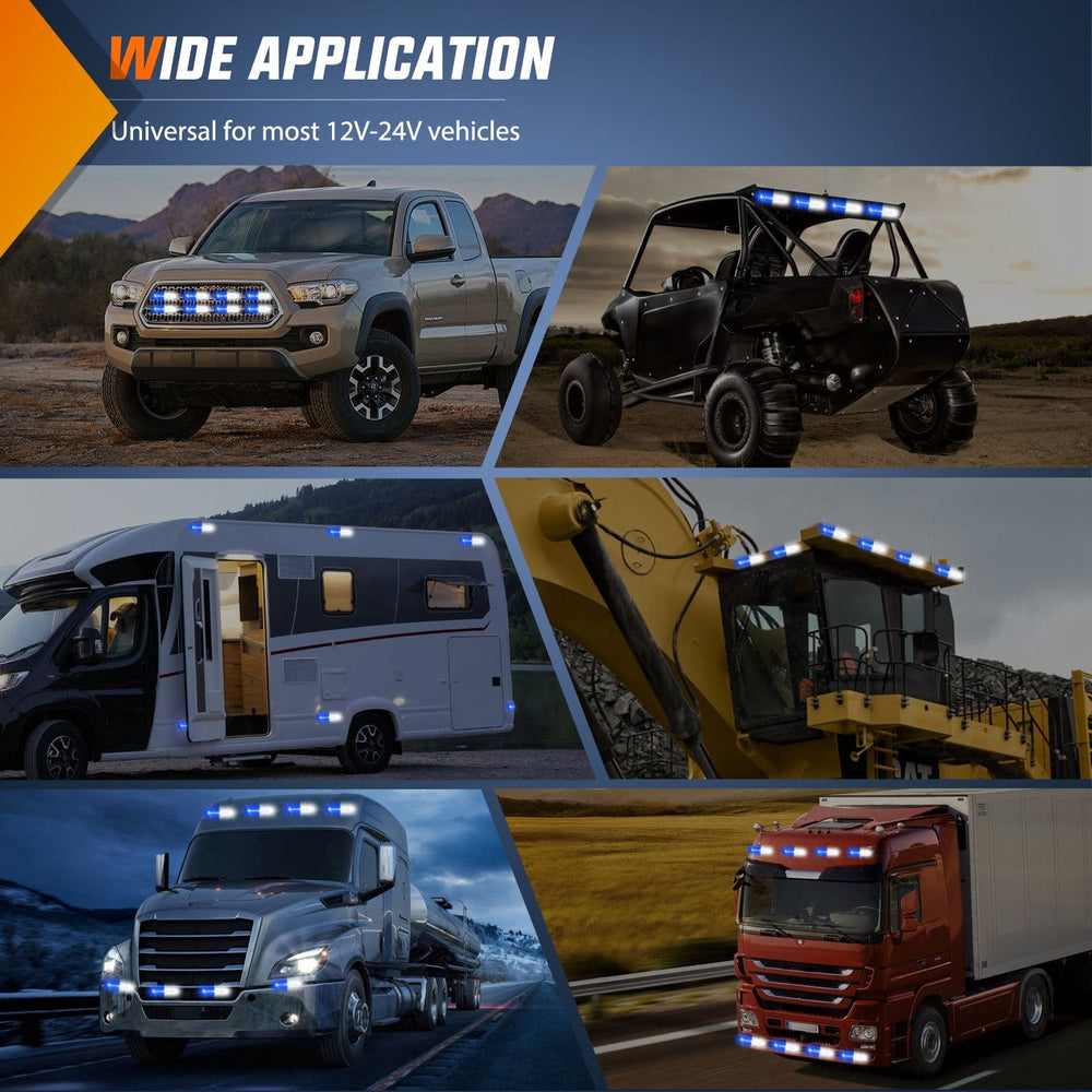 Surface Mount Strobe Lights 8PCS 12LED Blue White Emergency Strobe Lights