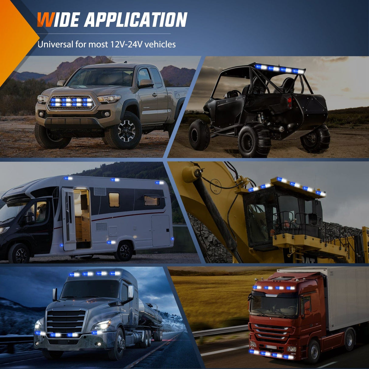 Surface Mount Strobe Lights 8PCS 12LED Blue White Emergency Strobe Lights