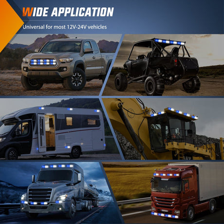 Surface Mount Strobe Lights 8PCS 12LED Blue White Emergency Strobe Lights