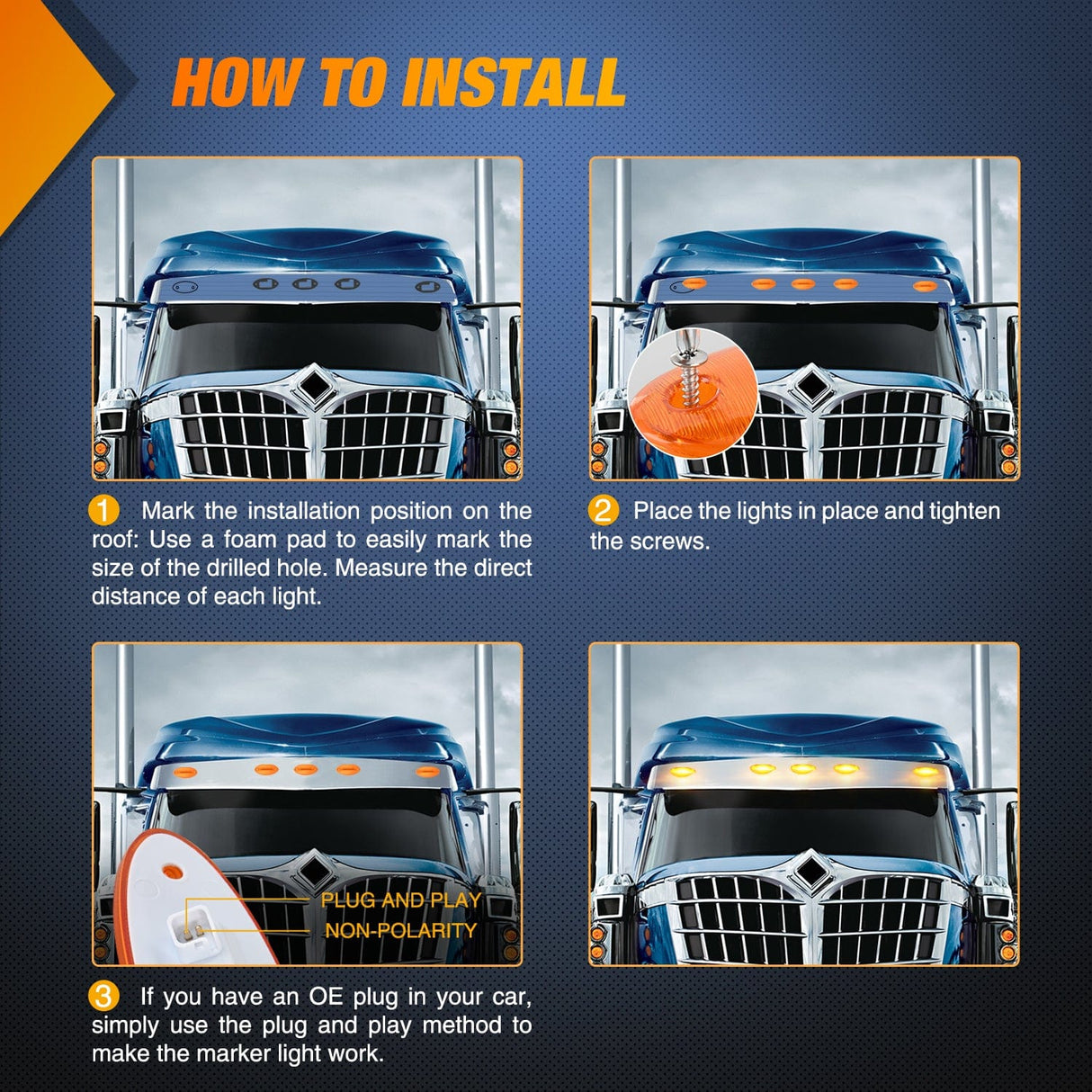 Roof Marker Light 5PCS 4LED Amber Cab Roof Marker Light