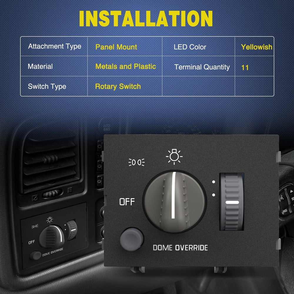 Rocker Switch Headlight Dimmer Switch with Yellowish LED Light Compatible with 1995-1999 Chevy Silverado 1500 Tahoe Astro 1995-1999 GMC Yukon 1999-2000 Cadillac Escalade