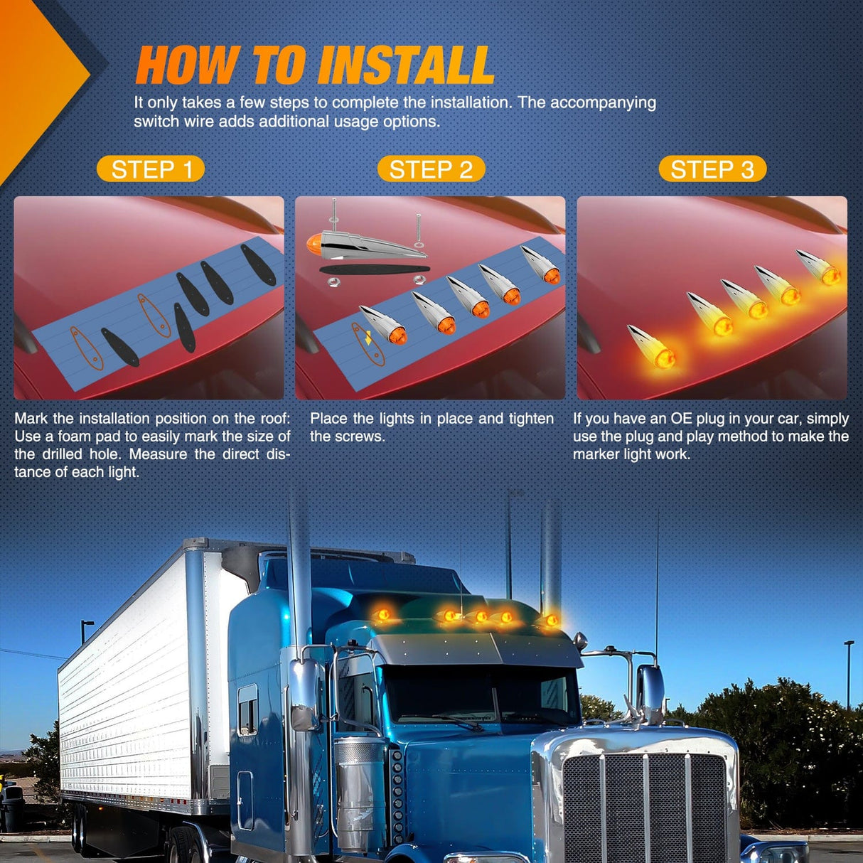 Roof Marker Light 5PCS 18LED Amber Cab Roof Marker Light