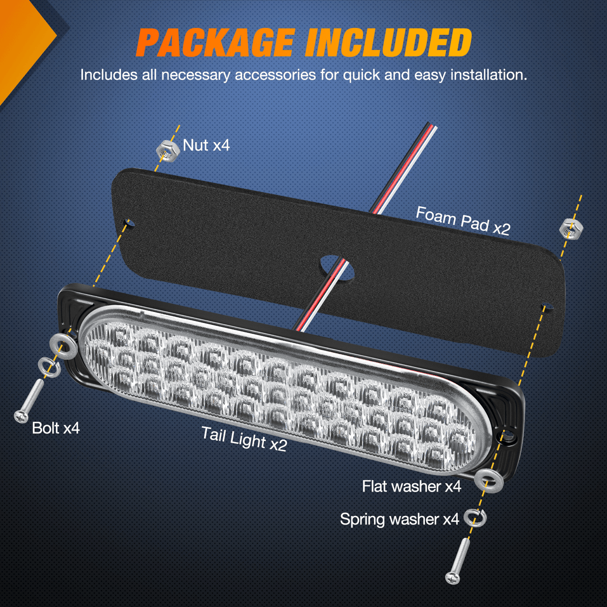 Tail Brake Turn Reverse Lights 7.5 Inch Aluminum Housing Tail Light 2 PCS 36 LED White Back Up Reverse Marker Light