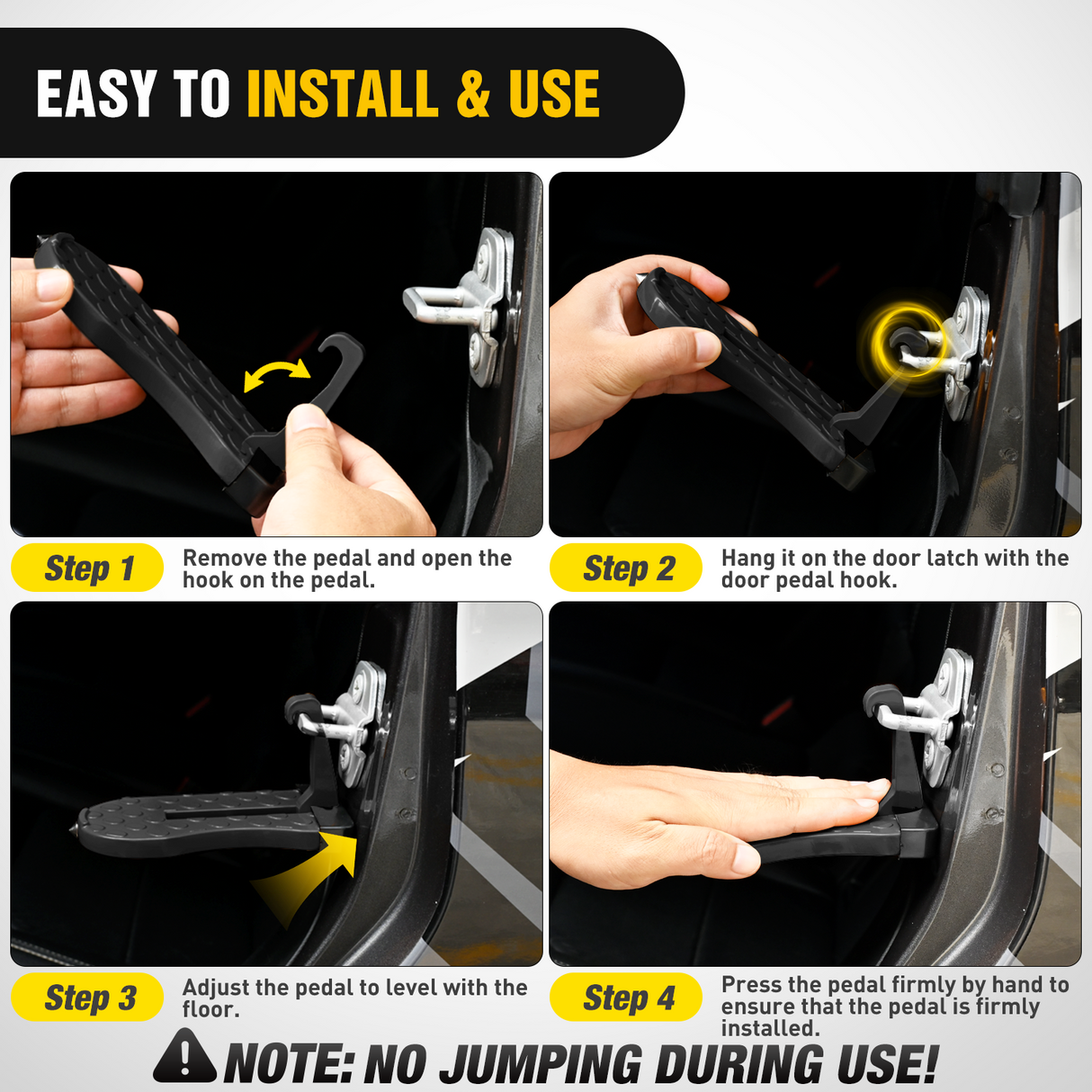 Nilight Car Door Step for Roof Access Universal Car Step Hook for Roof SUV Trucks Folding Aluminum Alloy Vehicle Door Latch Step Pedal With Glass Breaker Safety Hammer, Max Load 400lbs, 1 Pack Black