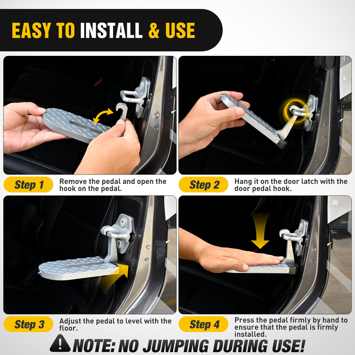 Nilight Car Door Step for Roof Access Universal Car Step Hook for Roof SUV Trucks Folding Aluminum Alloy Vehicle Door Latch Step Pedal With Glass Breaker Safety Hammer, Max Load 400lbs, 2 Pack Gray