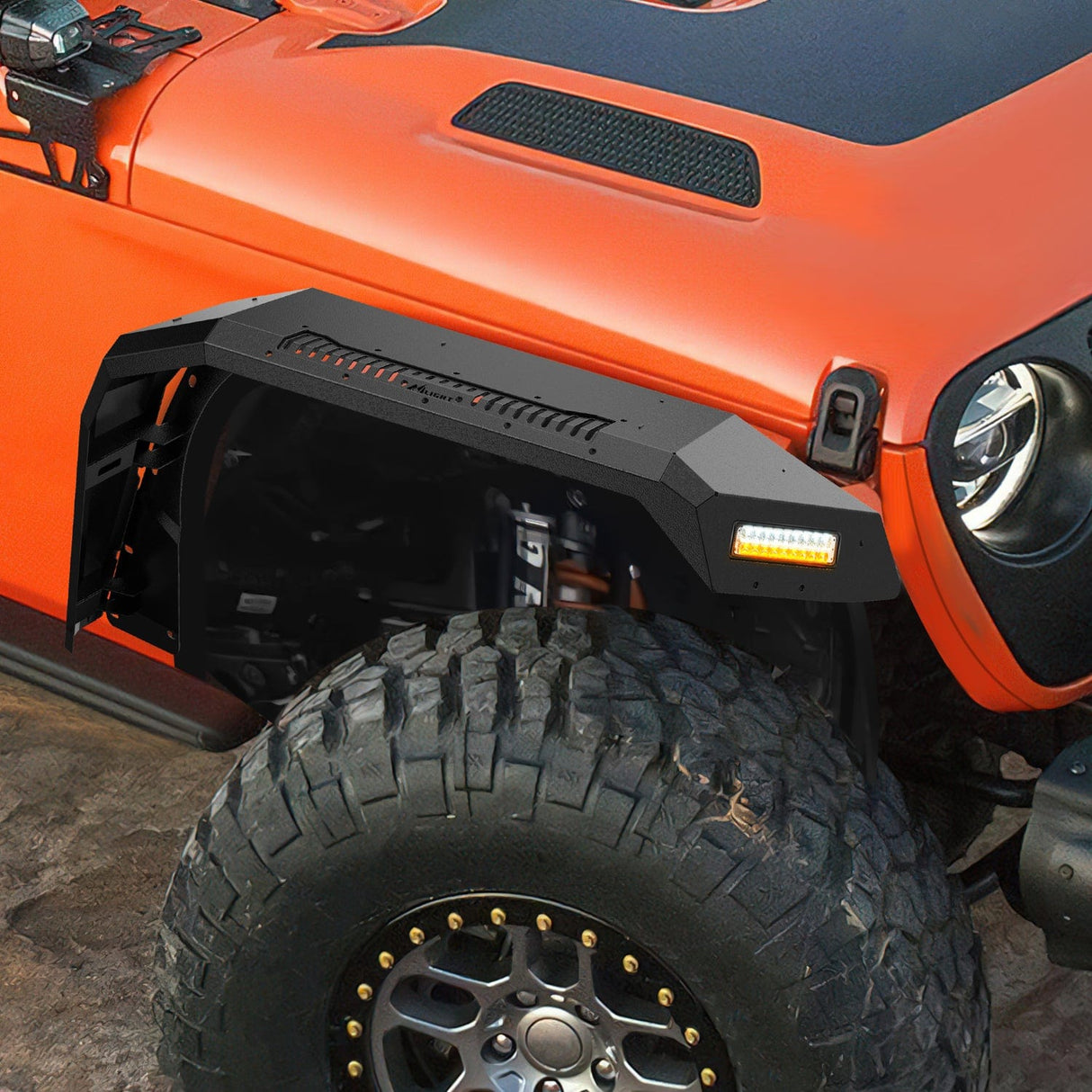Fender 2018 2019 2020 2021 2022 2023 2024 2025 Jeep Wrangler JL & JLU Unlimited 2/4Doors (No fit 2020+ Gladiator JT) Wide Flat Front Fender Flares w/LED Lights Turn Signal Lights DRL