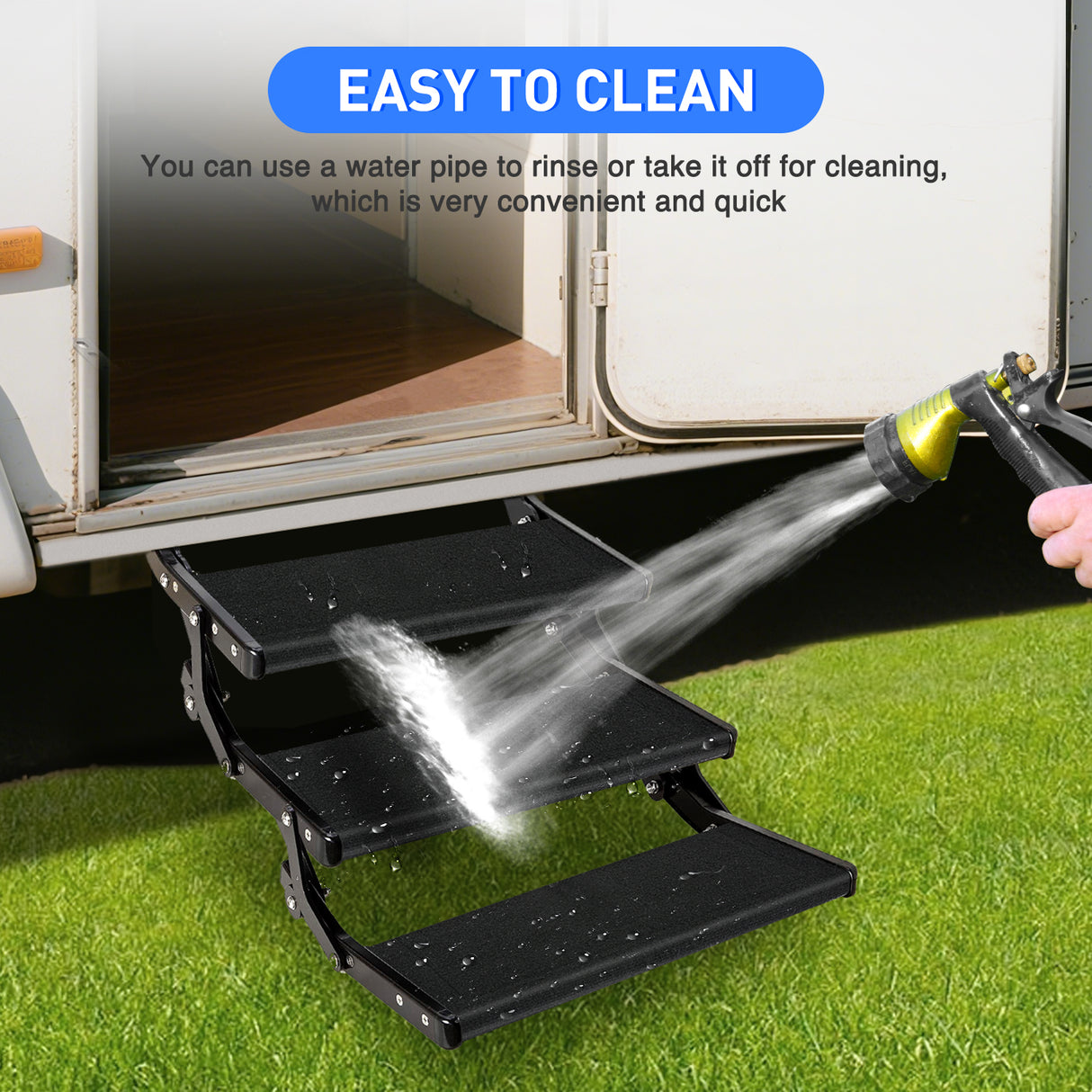 Nilight RV Step Covers 3 Pack 20 inch, Fits 8-10Inch Deep Camper Steps Adjustable Wrap Around RV Step Rug with Spring Works on Electrical & Manual RV Stairs Carpet for Camper Trailers Steps Outside,Black