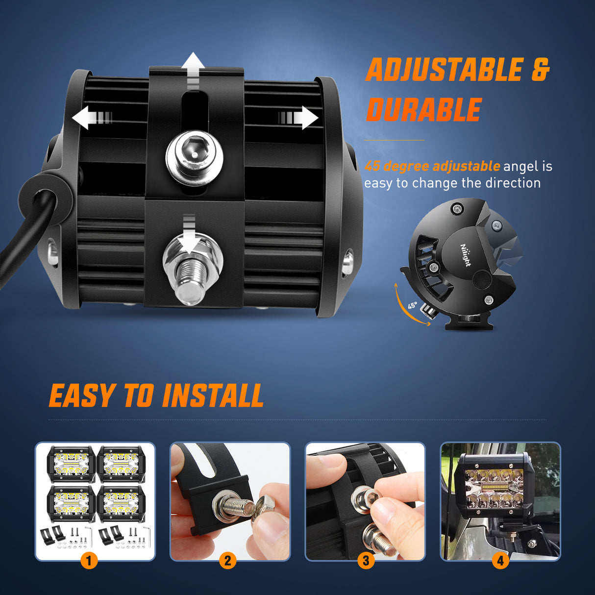 4Inch LED Light Pod Blue Triple Row 2PCS 60W Flood Spot Combo Driving Fog Lights Fishing Hunting Emergency Safety Signal Deck Trailer Lights for UTV Pick-up Van Boat Tractor, 2 Years Warranty