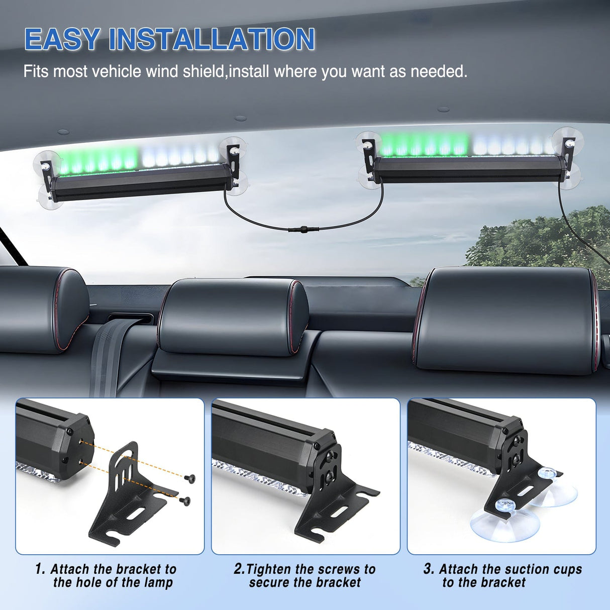 Led Strobe Light 24LED Emergency Strobe Traffic Advisor Light Bar 2 in 1 Green White Dash Warning Safety Flashing Lights Front/Rear Windshield Construction Lights for Trucks Cars Plow Police Vehicles