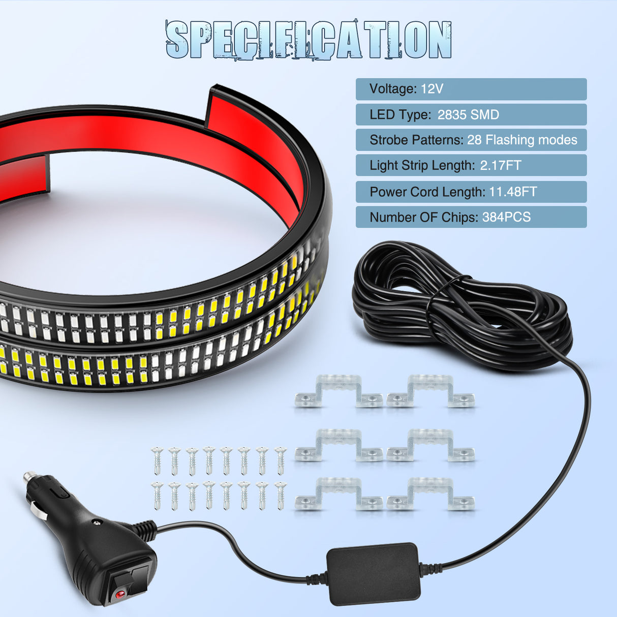 Nilight 2PCS 24 inch Truck Grille Strobe Lights Strip 384 LED Emergency Light Blue White Flexible Side Flashing Warning Caution Safety Waterproof Lighting Kit for Trucks Tow Plow Construction Vehicles