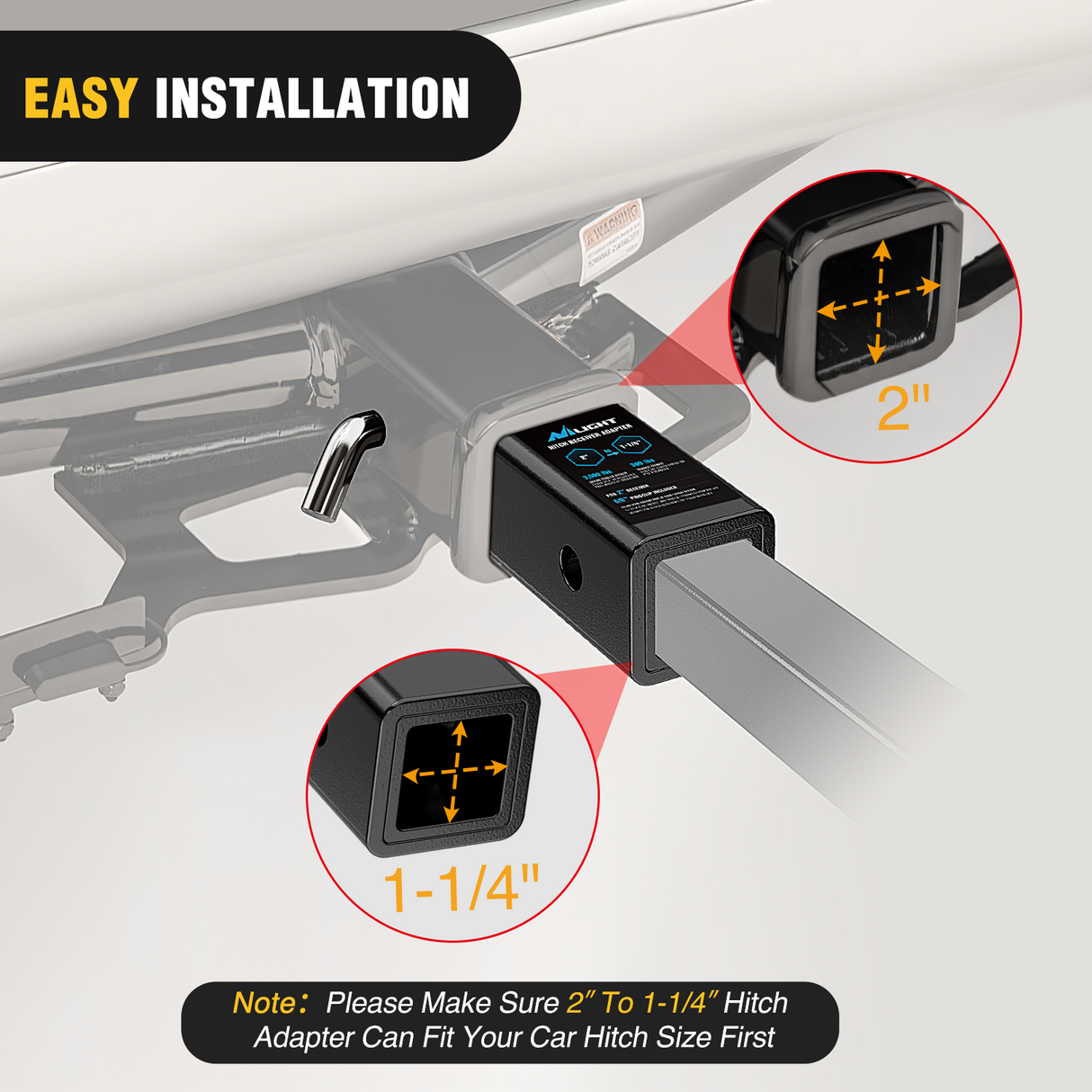 Nilight Trailer Hitch Receiver Adapter Reducer Sleeve 2 to 1-1/4 Inch with 5/8Inch Hitch Pin and Clip Hitches Towing Accessories for Tractor Bucket RV UTV Truck Bike Rack Cargo Carriers Carbon Steel