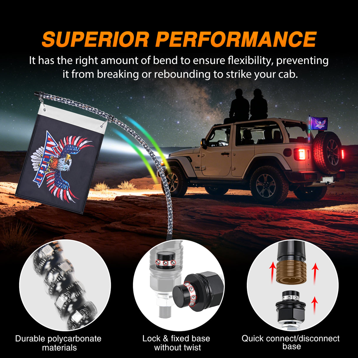 RGB Whip Light 1PC 3FT Lighted Antenna Whips with Remote & App Control DIY Chasing Patterns Brake Reverse Lights for ATV UTV Polaris RZR Can-am Dune Buggy Pickup Trucks Jeep