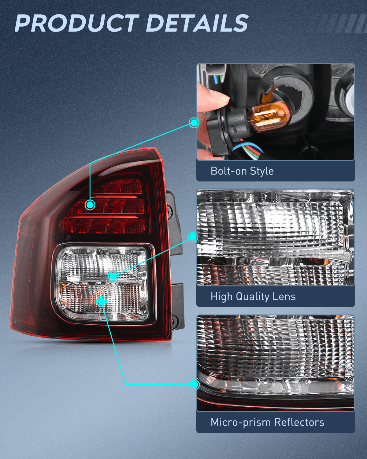Taillight Assembly Taillight Assembly Compatible with 2014 2015 2016 2017 Jeep Compass Tail Light OE Style Rear Lamp Replacement Driver Side w/Bulbs