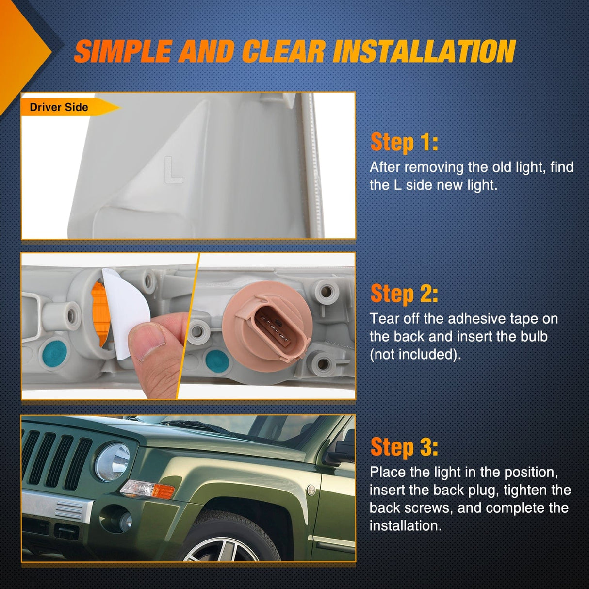 Motor Vehicle Lighting 2007-2017 Jeep Patriot Front Turn Signals Light Clear Amber Driver Side