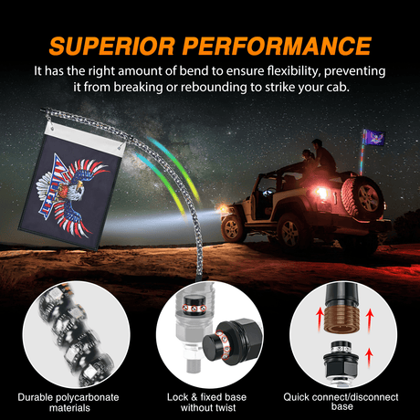 LED Whip Light Nilight RGB Whip Light 1PC 5FT Lighted Antenna Whips with Remote & App Control DIY Chasing Patterns Brake Reverse Lights for ATV UTV Polaris RZR Can-am Dune Buggy Pickup Trucks Jeep